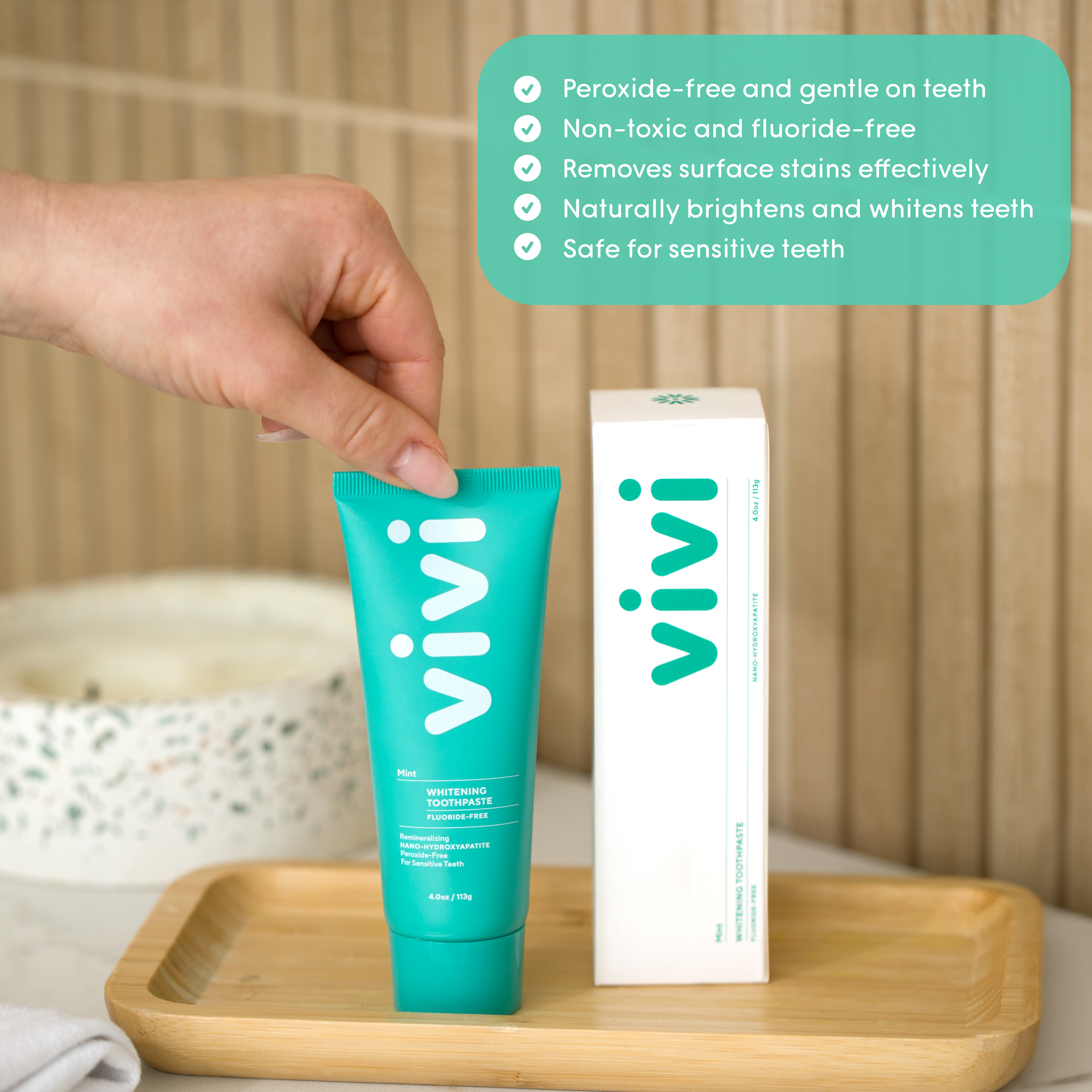 vivi Fluoride-Free Nano-Hydroxyapatite Whitening Toothpaste, Mint Flavor